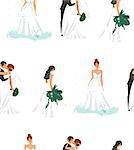 Hand drawn vector abstract cartoon wedding bridals and couple illustration seamless pattern fashion print isolated on white background