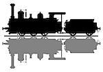 Hand drawing of a black silhouette of  the vintage steam locomotive