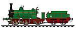 Hand drawing of a vintage green steam locomotive
