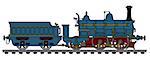 Hand drawing of a vintage blue steam locomotive