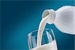 Pouring fresh milk from a bottle into a glass: dairy and nutrition