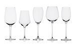 Empty wine glasses with reflection on white background with reflection