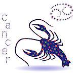 Zodiac sign Cancer, hand drawn stencil with stylized stars isolated on the white background