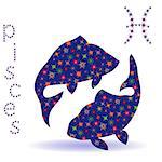 Zodiac sign Pisces, hand drawn stencil with stylized stars isolated on the white background