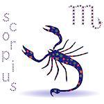 Zodiac sign Scorpius, hand drawn stencil with stylized stars isolated on the white background