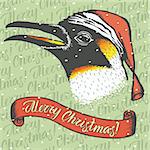 Penguin vector illustration. Illustration of cute antarctic penguin. Christmas Penguin vector in Santa hat