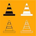 Road cone it is black and white set icon.