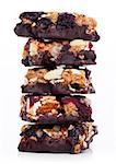 Cereal bar with almonds and cranberries chocolate on white background