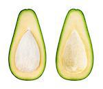 Avocado isolated. Two halves of avocado fruit isolated on white background