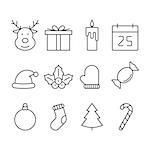 Christmas line icon set on white background