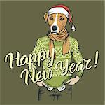 Russell Terrier Dog vector Christmas concept. Illustration of dog  in human sweatshirt celebrating new year