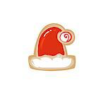 Hand drawn vector abstract fun Merry Christmas time cartoon illustration card with baked gingerbread cookie Santa Claus hat shape isolated on white background.