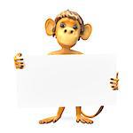 3D Illustration of a Monkey with a White Background on White Background