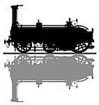 The black silhouette of a vintage steam locomotive