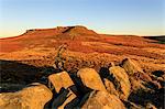 Higger Tor, autumn sunrise, Hathersage Moor, from Carl Wark Hill Fort, Peak District National Park, Derbyshire, England, United Kingdom, Europe