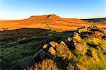 Higger Tor, sunrise in autumn, Hathersage Moor, from Carl Wark Hill Fort, Peak District National Park, Derbyshire, England, United Kingdom, Europe