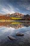 Pyramid Mountain reflected in Patricia Lake in autumn, Jasper National Park, UNESCO World Heritage Site, Canadian Rockies, Alberta, Canada, North America