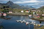 View of Sund Harbour, Lofoten Islands, Nordland, Norway, Scandinavia, Europe