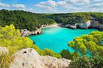 High angle view of Cala Mitjana, Menorca, Balearic Islands, Spain, Mediterranean, Europe