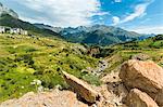Rio Gallego and the Tena Valley beyond, below Formigal ski resort, Formigal, Sallent de Gallego, Huesca Province, Pyrenees, Spain, Europe