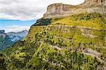 View west along the Ordesa Valley's north rim to distant Otal Peak, Ordesa National Park, Pyrenees, Aragon, Spain, Europe