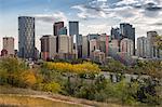 View of Bow River and Downtown from Sunnyside Bank Park, Calgary, Alberta, Canada, North America