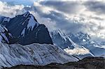 Engilchek Glacier and Khan Tengri Mountain, Central Tian Shan Mountain range, Border of Kyrgyzstan and China, Kyrgyzstan, Central Asia, Asia