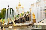 The Grand Cascade in front of the Grand Palace, Peterhof, UNESCO World Heritage Site, near St. Petersburg, Russia, Europe