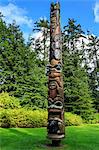 K'alyaan Pole, Tlingit totem pole, rainforest clearing, summer, Sitka National Historic Park, Sitka, Baranof Island, Alaska, United States of America, North America