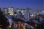 View of the skyscrapers of the city centre and central business district, wiith Santa Teresa in the foreground, Rio de Janeiro, Brazil, South America