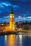 Big Ben (the Elizabeth Tower) and Westminster Bridge at dusk, London, England, United Kingdom, Europe