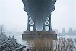 Manhattan Bridge on a cold foggy day, Brooklyn, New York City, United States of America, North America