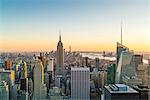 Manhattan skyline and Empire State Building, sunset, New York City, United States of America, North America