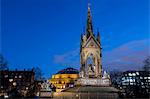 Albert Memorial and Albert Hall at dusk, Kensington, London, England, United Kingdom, Europe