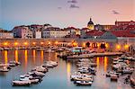 Fishing boats at sunset in the Old Port, Dubrovnik Old Town, UNESCO World Heritage Site, Dubrovnik, Dalmatian Coast, Croatia, Europe