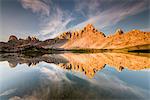 Sesto / Sexten, province of Bolzano, Dolomites, South Tyrol, Italy. Sunrise at the lake Piani ant the Mount Paterno