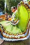 Close-up of female Mexican dancer performing in the street in San Miguel de Allende, Mexico