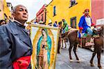 Man dressed-up as Father Hidalgo at historic horseback parade celebrating Mexican Independence Day in San Miguel de Allende, Mexico