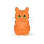 red cat sitting up. Cartoon mascot. Isolated illustration on white background.