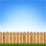 Fence With Green Grass And Blue Sky With Gradient Mesh, Vector Illustration