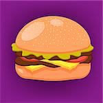 Beautiful vector image of a juicy burger on a violet background