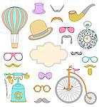 Set of colorful retro elements on transparent background for your design. Vector illustration.