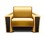 Gold leather armchair isolated on white background