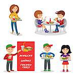 Vector illustration of people with fast food isolated on white background.