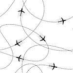 Seamless of airplanes and their track on white background