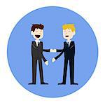 Business concept vector illustration in flat cartoon style. Business people shaking hands. Businessmen making a deal. Money investment concept. Dollar symbol.