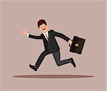 Businessman in a hurry with a briefcase in his hand. The office worker is late for work. Vector illustration in a flat style.