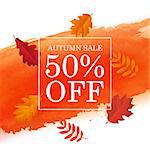 Autumn Sale Poster With Orange Blot And Autumn Leaves Gradient Mesh, Vector Illustration
