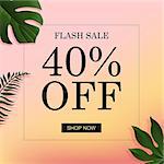 Summer Banner With Tropical Leaf, Vector Illustration, With Gradient Mesh