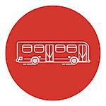 Line art style bus icon with round frame. Public transport vector illustration.